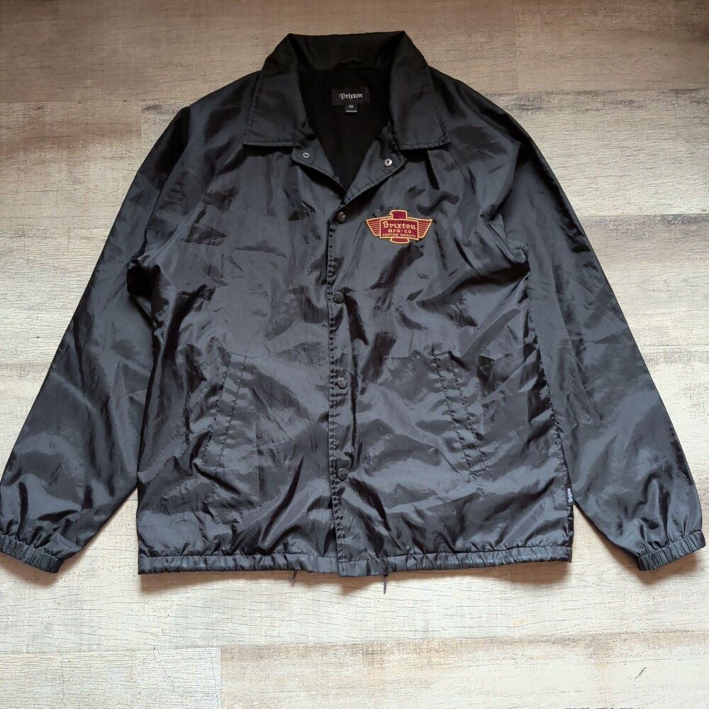 Brixton Black Coach Jacket Mens M Embroidered Logo Windbreaker